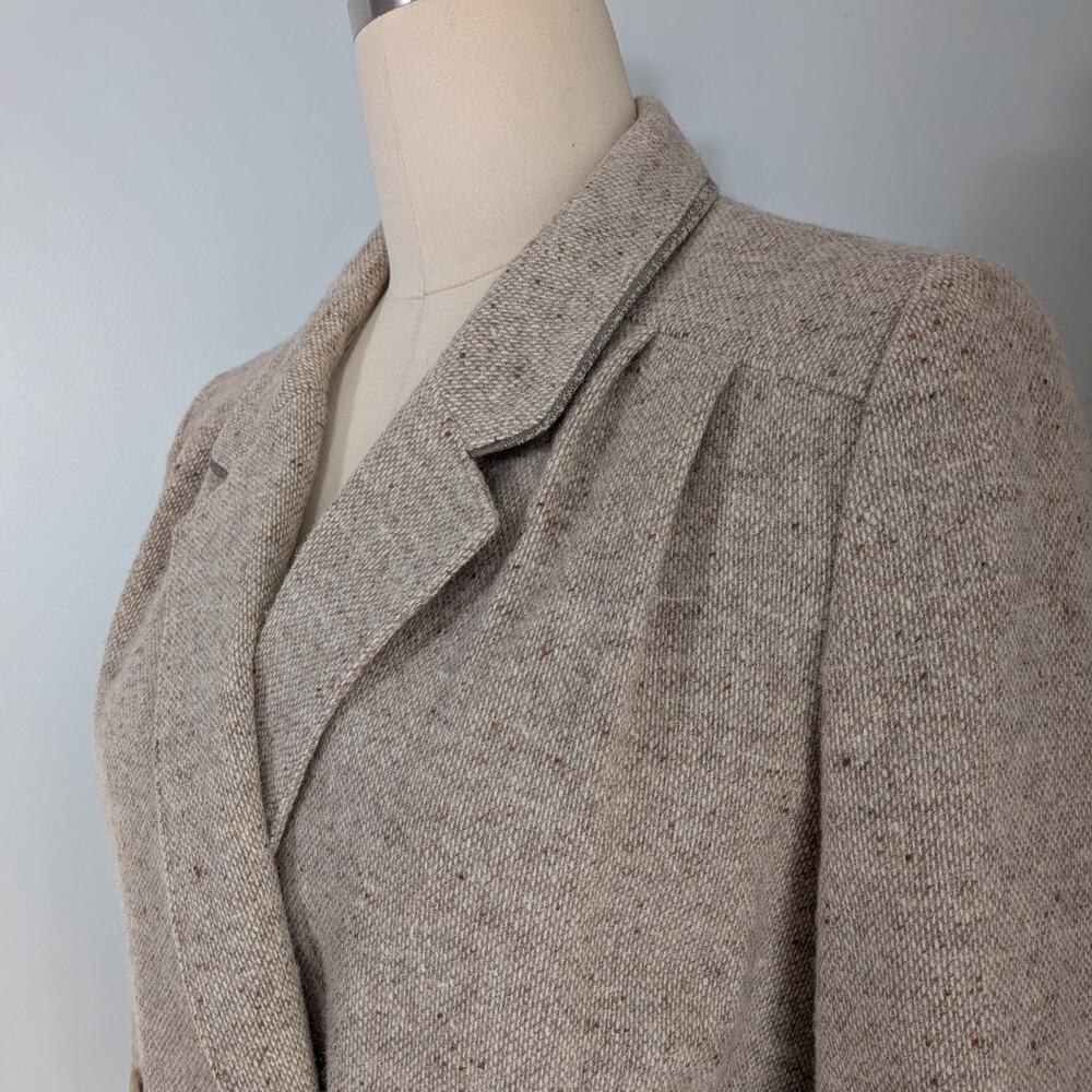 Vintage Wool Blazer Jacket 14 Tan Beige Tweed Double Breasted 80S Uk Cropped - Picture 11 of 15